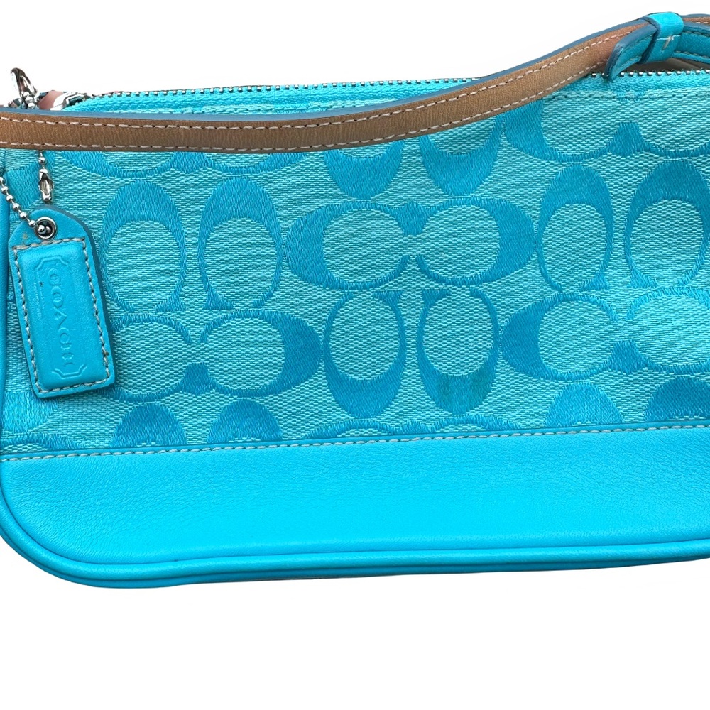 Coach Y2K Demi Baguette Ice Blue Canvas Leather Shoulder Bag - Picture 5 of 12